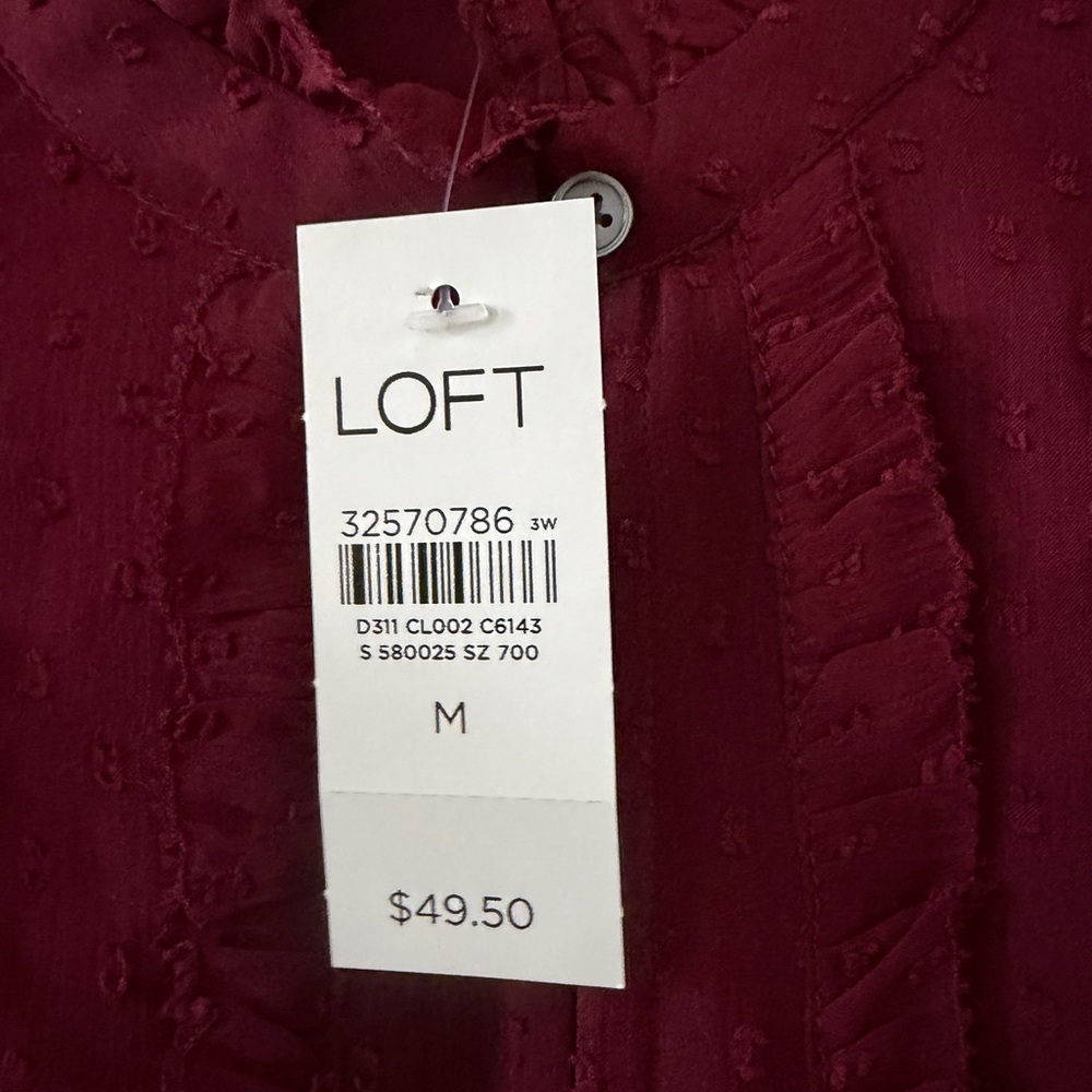 LOFT Women's Ruffled Sleeveless Blouse in Deep berry romantic ruffle. NWT medium - Picture 4 of 6